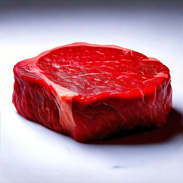 Fresh Raw Steak Displayed on White Background