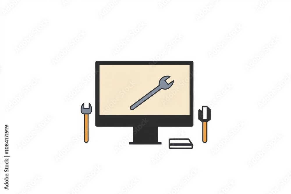 Poster a computer is displayed with wrench and screwdriver icons, indicating a focus on technology repair a