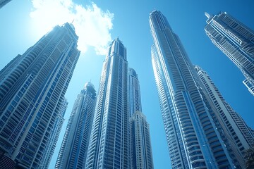 Fototapeta premium Dubai Skyline Tall Modern Buildings and Blue Sky
