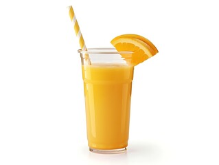 a glass of orange juice with a straw