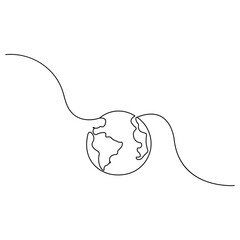 Obraz premium World earth hour single line art, continuous one line drawing of Isolated outline vector icon