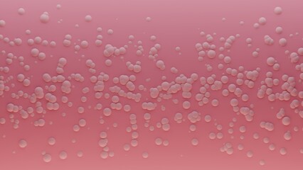 Baby pink bubbles over pink surface, monochromatic abstract background. Digital 3D rendering. No AI.