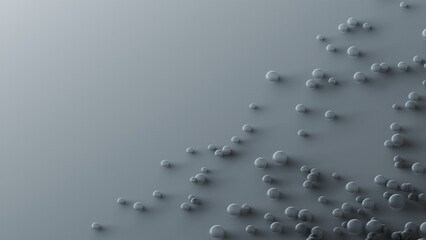 Bubbles over gray surface, abstract background. Digital 3D rendering. No AI.