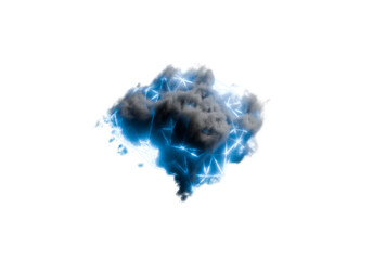 Cloud computing, artificial intelligence abstract concept Digital cloud with neon wireframe. Digital 3D rendering. No AI.
