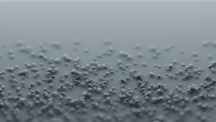 Bubbles over gray surface, abstract background. Digital 3D rendering. No AI.