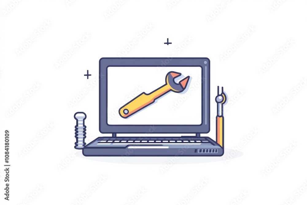 Aufkleber a computer screen showcases a wrench and screwdriver icon, symbolizing the importance of technology 