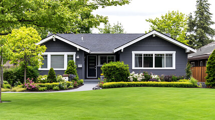 A gray ranch style model house
