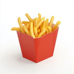 Cheese potato stick fries on paper meal box white isolated