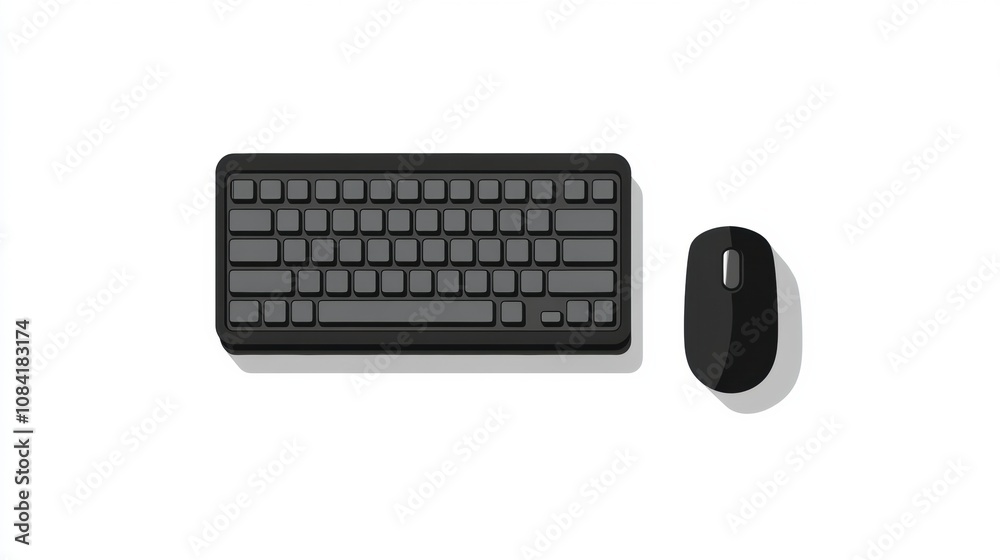 Aufkleber a sleek black keyboard alongside a matching mouse rests on a minimalist white background, highlighti