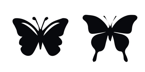 Fototapeta premium Black and white butterfly set silhouette vector art illustration