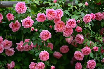 Fototapeta premium Beautiful pink roses blooming in the garden on a summer day