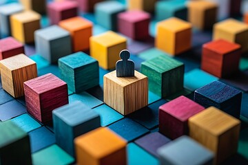 Obraz premium Individuality and Diversity Colorful Blocks and a Leader