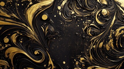 Abstract Swirling Black and Gold Paint Texture