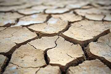 Obraz premium The cracked dry earth's surface that highlights drought. Generative Ai