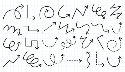 Set of simple lines hand drawn black arrows collection vector