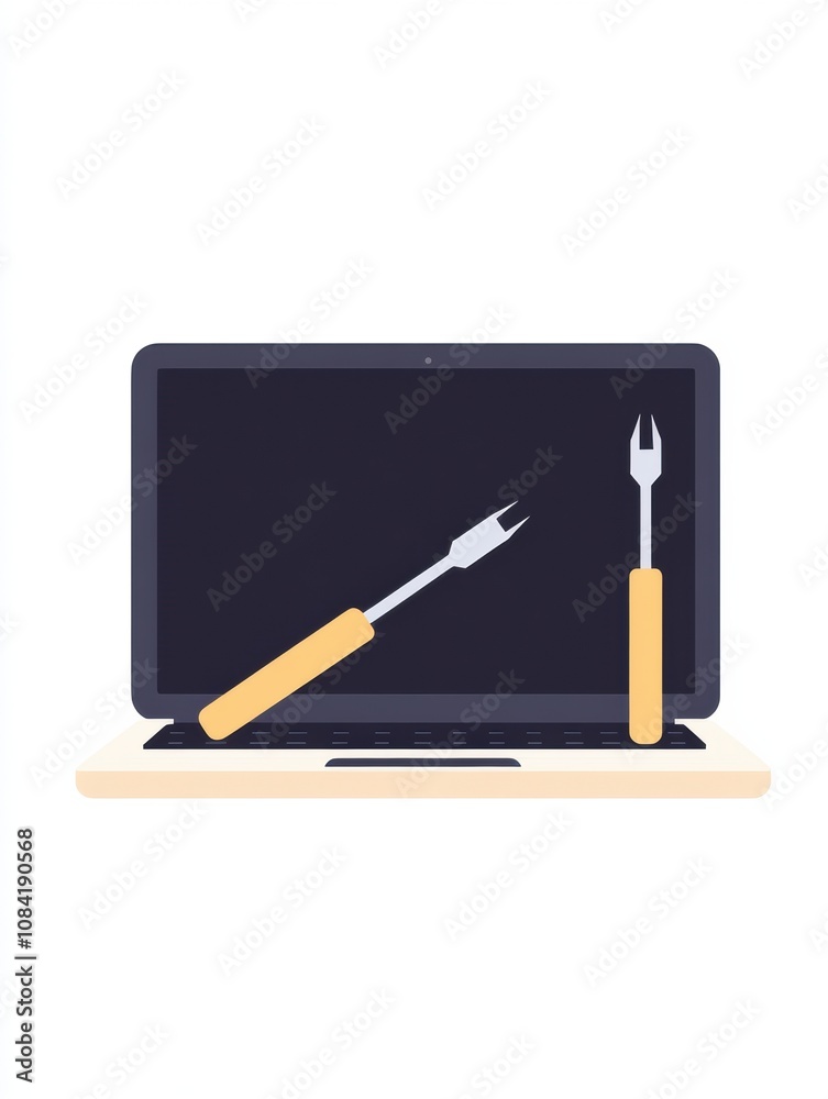 Aufkleber a laptop displays two screwdriver icons, indicating a computer repair task in a tech-focused environ