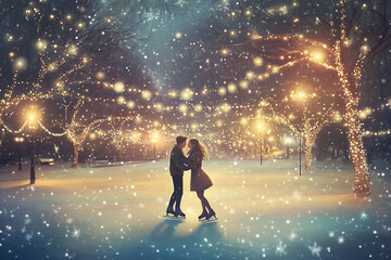 Obraz premium a couple skating in the snow