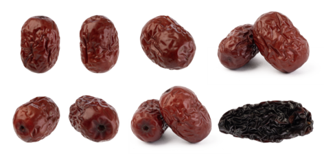 Red jujube Chinese date isolated. Heap of whole dried Chinese red dates. Tao tau
