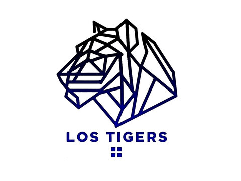Dise&ntilde;o vectorial de tigre azul con texto 'LOS TIGERS', fondo transparente y estilo profesional