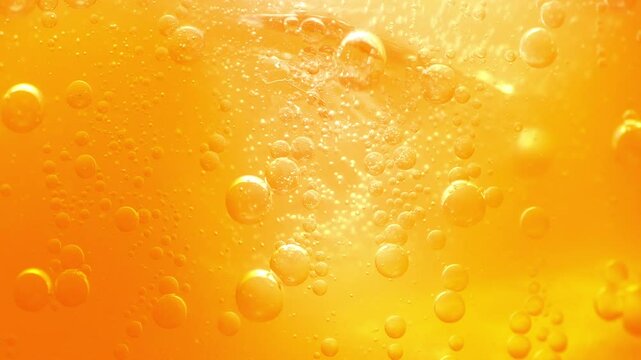 Orange Soda Fizzes In Glass Closeup

