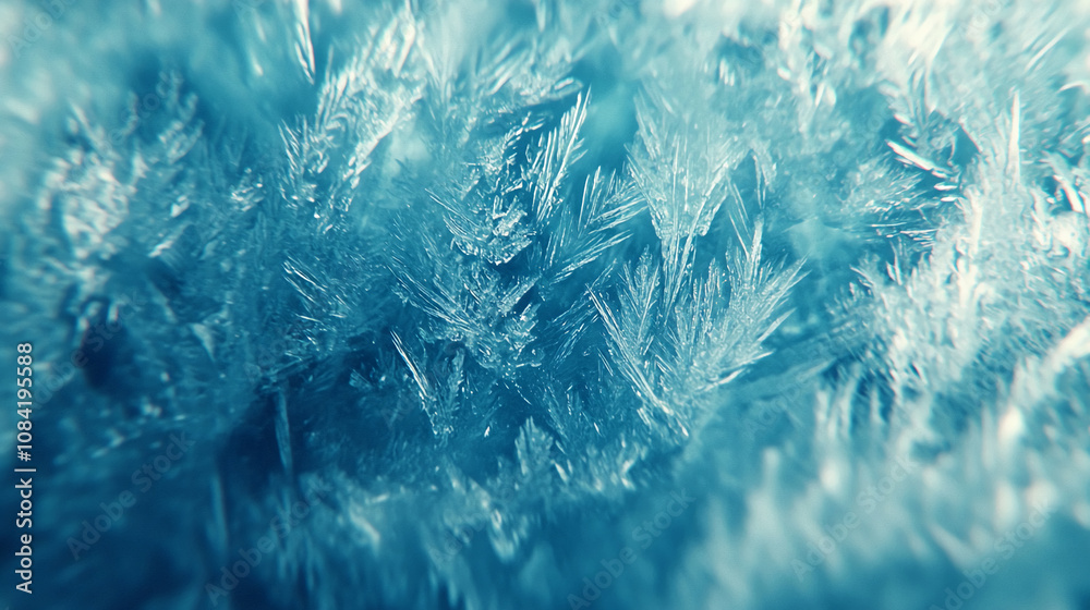 Poster Detailed view of ice crystals, showcasing their complex structures and frosty texture