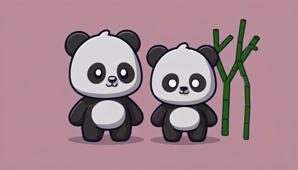 Obraz premium Twin Panda wit Flat Cartoon Illustration style
