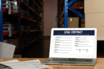 Obraz premium Digital legal contract provide terms and conditions document on computer screen ready for online digital signature for deal agreement of future business snugly
