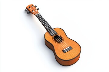 Obraz premium A beautiful wooden ukulele with detailed craftsmanship on a white isolated background.