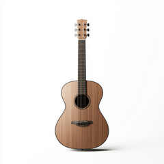 Obraz premium A beautifully crafted acoustic guitar with natural wood finish, isolated on a white background.