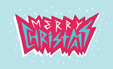 Merry Christmas inscription. Cartoon style lettering. Merry Christmas, New Year concept. Hand drawn trendy vector illustration.
