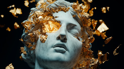 Statue of of Venus God. Creative concept colorful neon image with ancient greek sculpture Venus head. Webpunk, vaporwave and surreal art style.