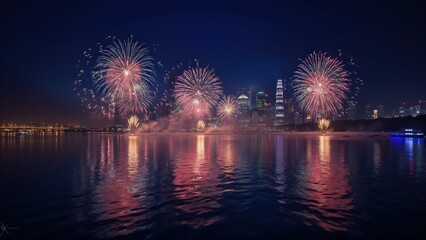 Fototapeta premium fireworks over the river