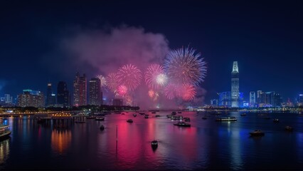 Obraz premium fireworks over water