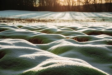 Naklejka premium Snow-Covered Landscape with Soft Sunlight and Textured Ground