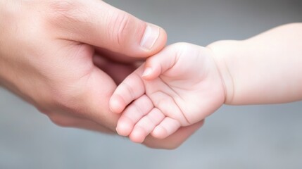 A close-up image showcasing the tender connection between an adult's hand and a baby's hand, This heartwarming visual symbolizes care, love, and family