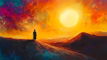 Desert mystic: enigmatic, ethereal, otherworldly, vibrant colors, cosmic. Elysium. Illustration