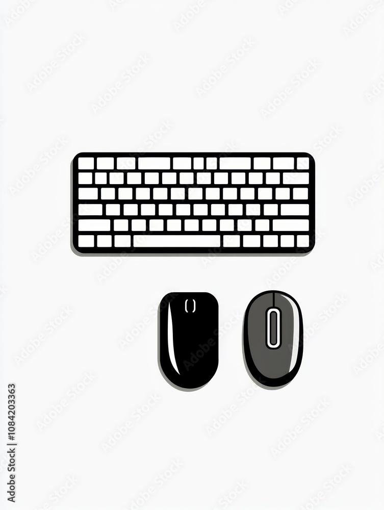 Fototapete a black keyboard and sleek mouse are displayed prominently on a clean white background, ideal for di
