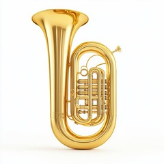 Fototapeta premium Gold tuba instrument on a white isolated background, ideal for music-themed projects and compositions.