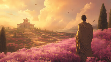 Obraz premium Elysian fields: where virtuous souls find peace. Elysium. Illustration