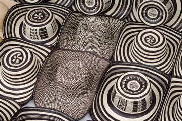 Traditional Colombian Sombrero Vueltiao Hats Displayed in Cartagena Market