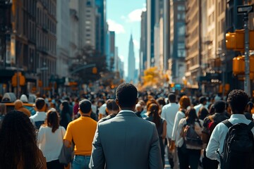 Obraz premium Man in Suit Walking Through Busy City Crowd1