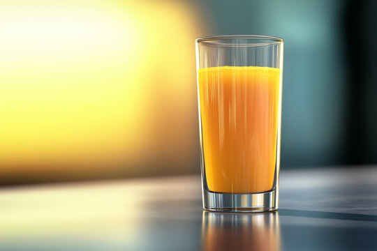 A minimalistic arrangement of a clear glass of orange juice on a square marble coaster, with a white background. The focus is sharp, creating a fresh and modern aesthetic. 