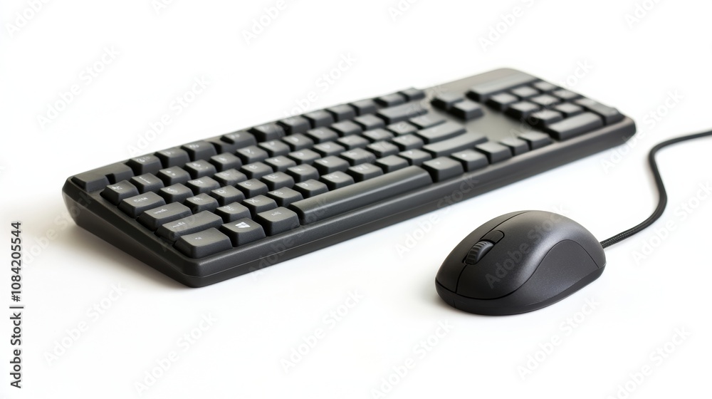 Aufkleber A black keyboard and a matching mouse are positioned neatly on a white surface, ideal for any computer user looking for functionality. Generative AI