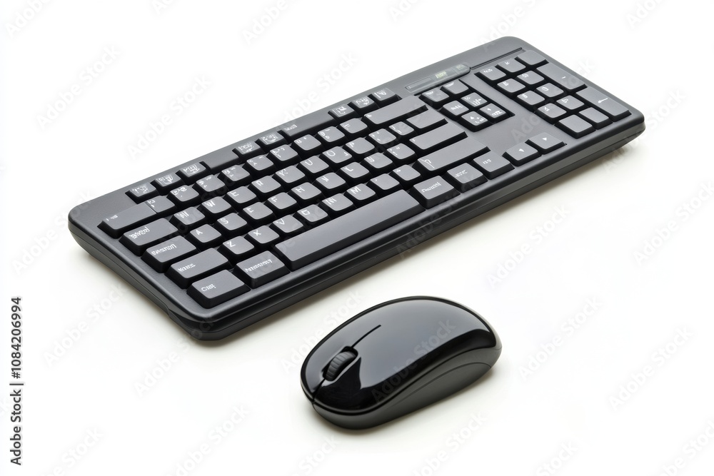 Fototapete this setup features a sleek black keyboard and mouse positioned neatly on a clean white surface, ide