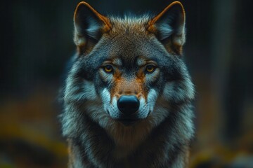 Fototapeta premium alert eurasian wolf stands in a lush summer forest, facing the camera with piercing eyes, embodying the spirit of the wild, set against a natural backdrop