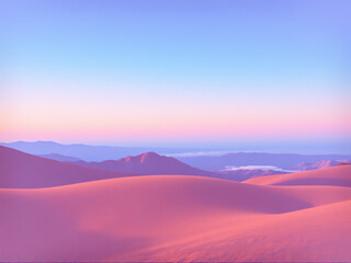 Obraz premium breathtaking view of soft pink dunes against a tranquil sunrise sky in a remote desert landscape during dawn