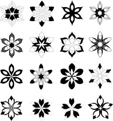 Fototapeta premium set of black and white flowers like stars