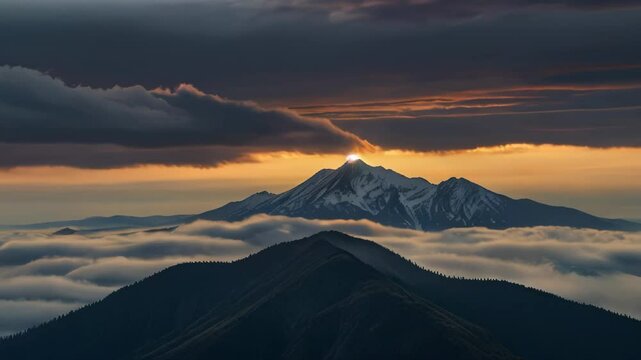 Sunrise in Mountain. Mountain Peaks With Vibrant Skies And Misty Valleys. Landscape natural beauty Scene. Travel and Tourism Adventure Extrim Theme. Agency Web banner Template.	
