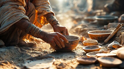 Artisan Hands Crafting Clay Bowls in Natural Light