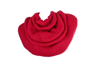 Red warm winter knitted scarf isolated on transparent background PNG